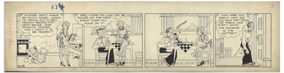 Chic Young Hand-Drawn Blondie Comic Strip From 1935 Titled Cooks Are So Temperamental! -- Dagwood Breaks Blondies Heart With a Bottle of Ketchup
